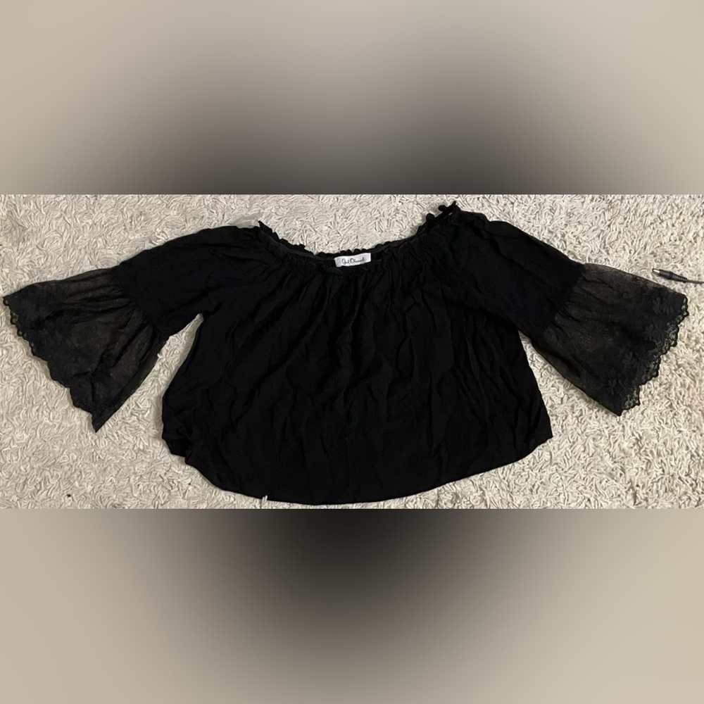 GIRL OBSESSED black short sleeve off shoulder cropped crop top medium m